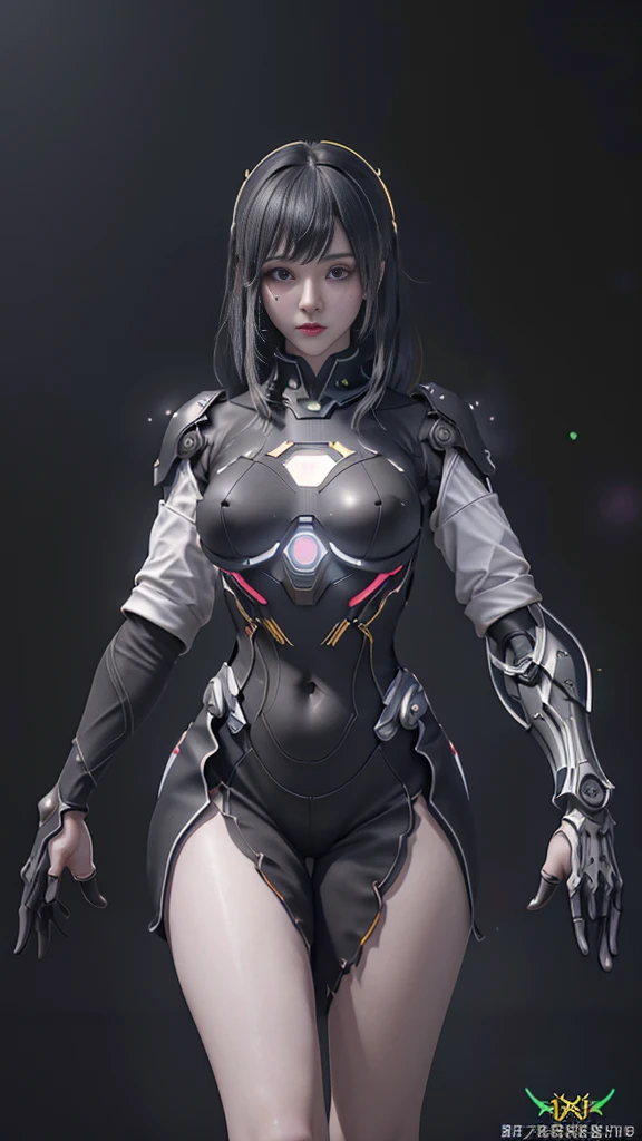 (From the front:1.5), (1机械女孩:1.5),whole body, Solitary, Slim waist, Thick thighs, (machine made joints:1.2),(Mechanical limbs:1.1),(Blood vessels connected to the tubes),(A mechanical vertebrae attached to the back),(Mechanical cervical fixation), Light on armor, Mecha head mirror, (Glowing arm:1.5), (Laser Eyes:1.5), Poker face, Huge breasts, rich and colorful,Human Development Report, Ray Tracing, nvidia RTX, Super Resolution, Unreal 5, Subsurface scattering, PBR Textures, Post-Processing, Anisotropic filtering, Depth of Field, Maximum clarity and sharpness, Rule of Thirds, 16K Raw, (Glowing particles:1.4), Extremely detailed的 CG, Unity 8K wallpaper, 3d, lighting, lens flare, Reflection, Clear focus, Cyberpunk Art, Practical, highly detailed CG illustration, Extremely delicate and beautiful, light, (photoPractical:1.5), (Dark background:1.5),Dynamic Angle, masterpiece, best quality, Extremely detailed, illustration, 详细的light, dramatic_shadow,face shadow,Very detailed,The best show,