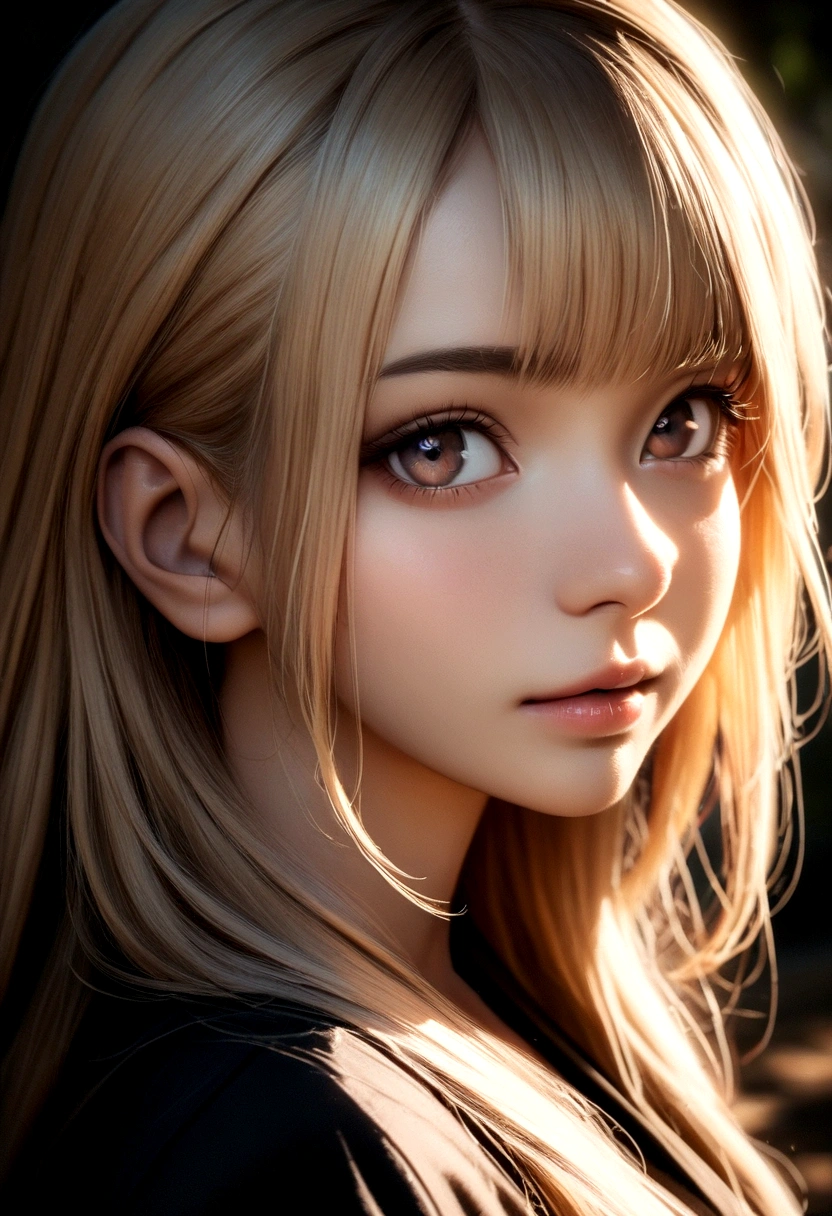 detailed adult women short blonde hair, sharp jaw tanned skin, dark eyes, only then, beautiful face, pretty face, Perfect face, close up, looking towards the camera, real photo, HDR, well lit, 8k, 4k