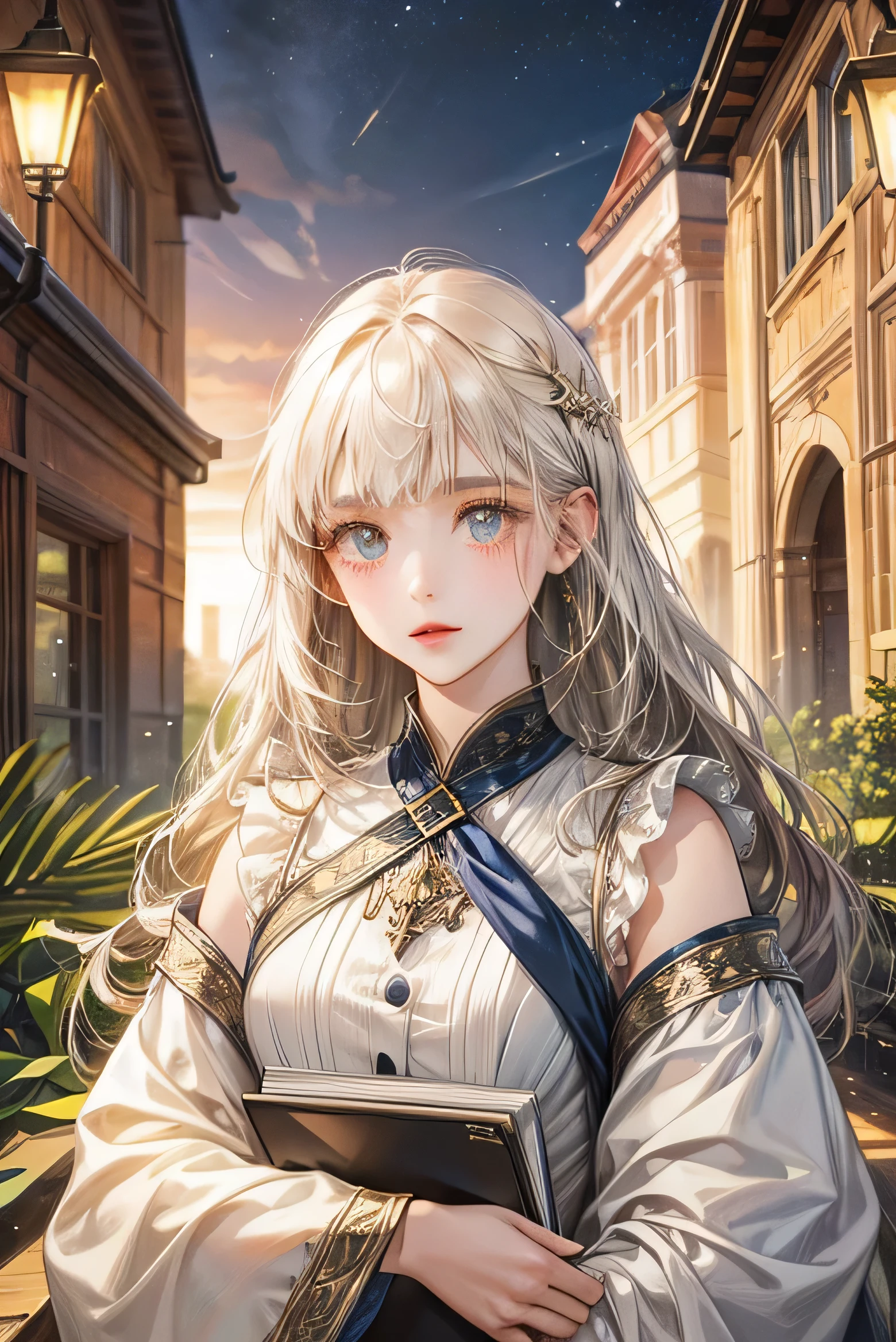 Girl holding a book、Background is white、The whole body enters