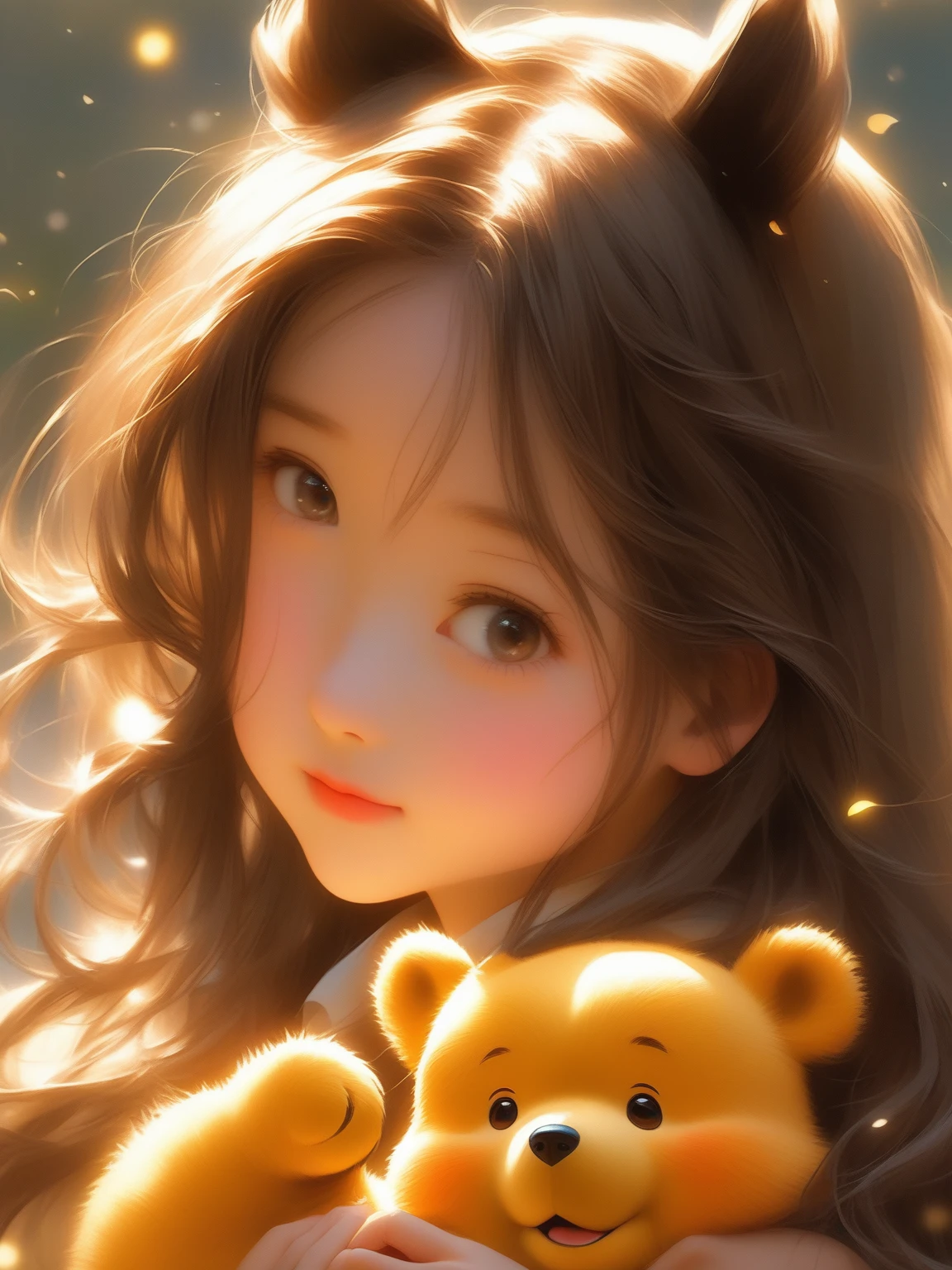 cute漫画アニメイラスト丸い形と線のベクトルフラット, Manga Style, Young girl, cute,pooh,Personification,long hair