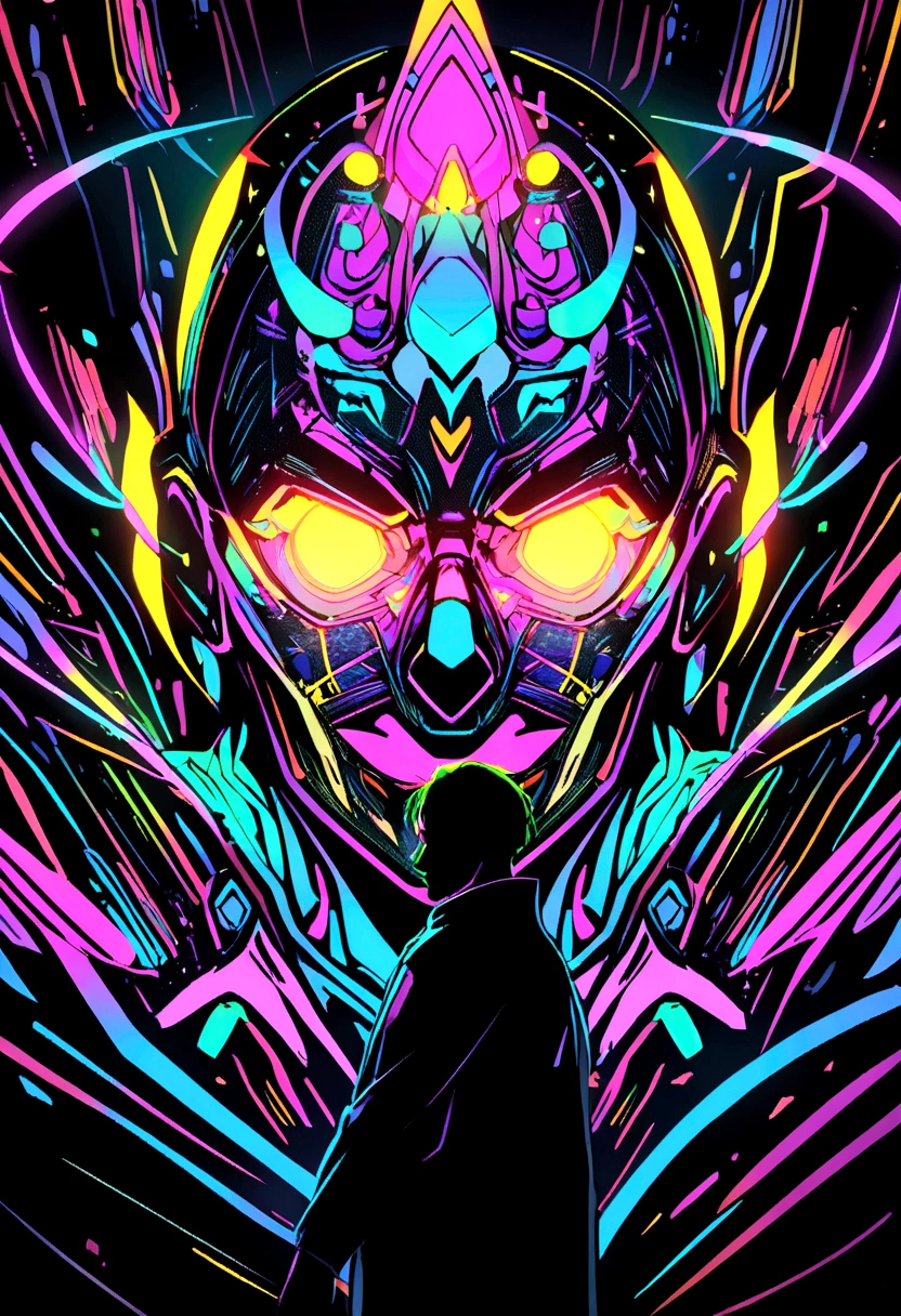 A man with Colorful glow neon line art