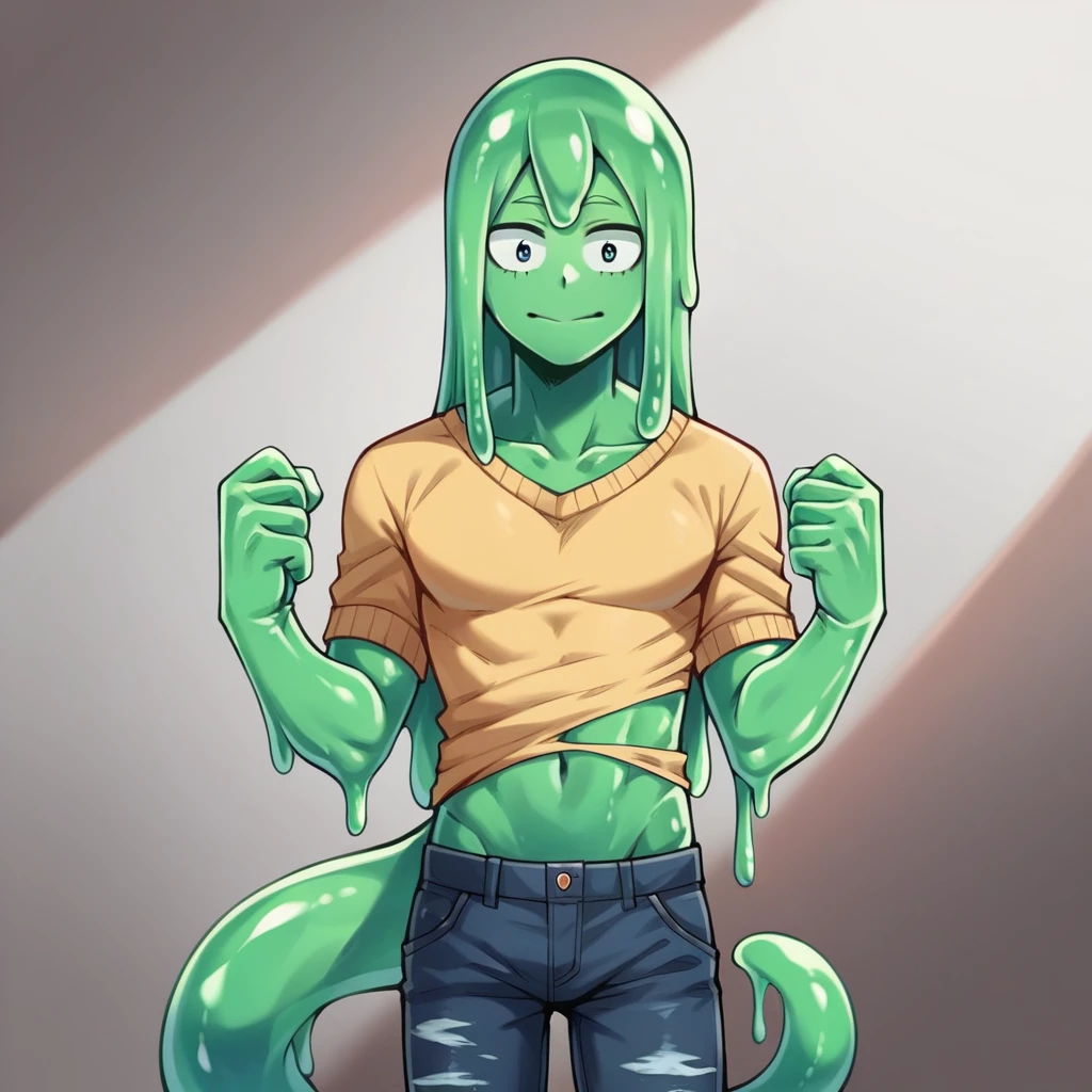 score_9, score_8_up, score_7_up, score_6_up, score_5_up, score_4_up, source_anime, 1Boy, slime Boy, Blue skin, Punk style, Long hair with green tips, tentacles, slime tentacles, slime boy, solo, slimegirlsfw, slime boy, ripped jeans, sweater crop top, slimeboy, my hero academia, hero, tentacles, school, depth of field, LUT, medium close shot, detailed, handsome, cute slime boy. My hero academia school, Tentacle tail.