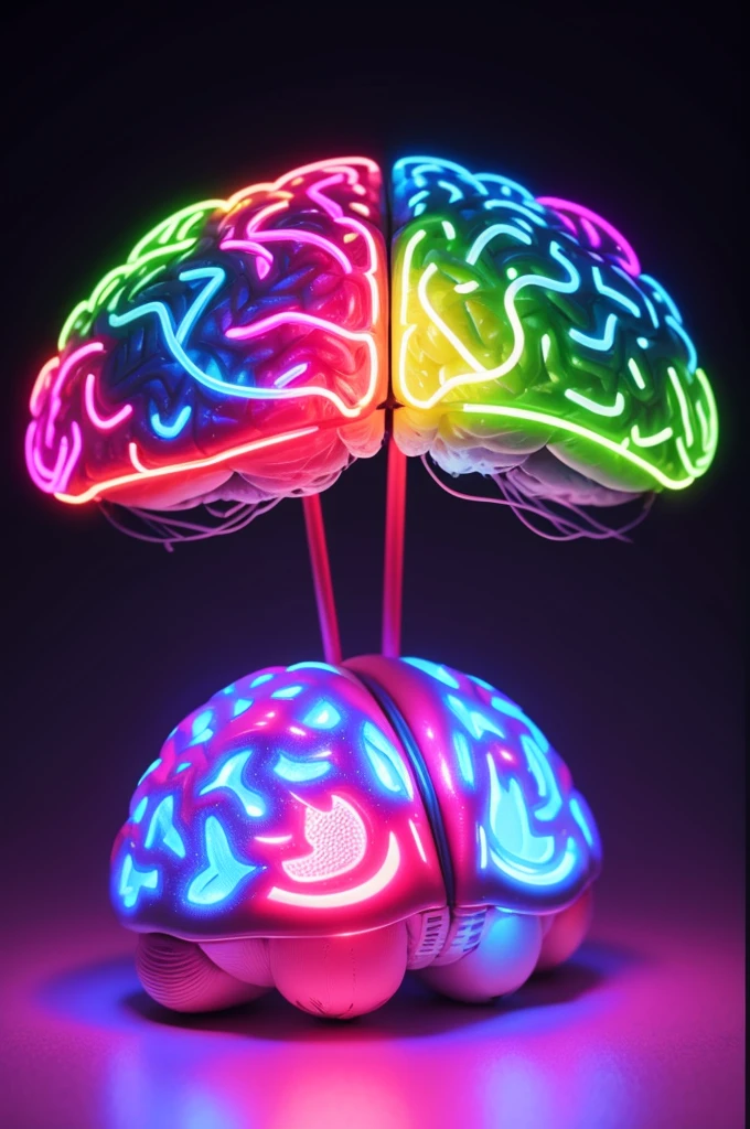 create the image of a brain with colored lights and a graphic designer graduation straw next to it