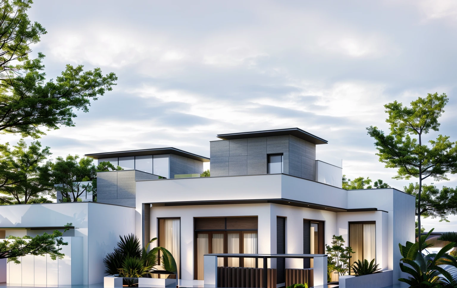 Realistic, vray realistic, contrast:1.1, 8k uhd, morden townhouse, road infront of house, wood ceilling:1.4, (high detailed skin:1.3), soft lighting, fade light, hight shadow, blue sky:1.5, ultra quality, film grain, Fujifilm XT3, sharp image, best quality, authentic, hight quality