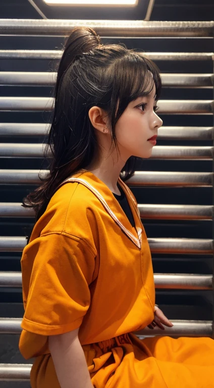 score_9, score_8_up, score_7_up, masterpiece, best quality, Realistic,
BREAK
front view, 1girl, solo, sitting, orange prison uniform, prison, prison room, prison bars in neat rows, high-tech wall, metal wall, high-tech prison bars, metal prison bars, tech lighting, cyberpunk lighting, soft bokeh, FuturEvoLabScene, FuturEvoLab