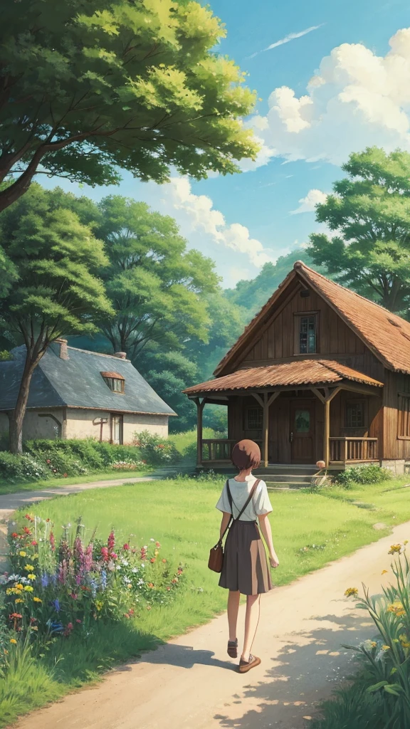 countryside　summer　Emotional　An illustration　Anime Style　Ghibli
