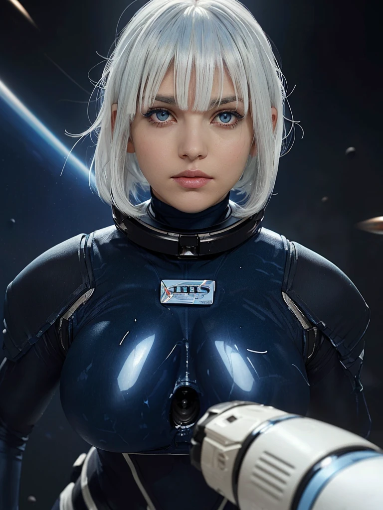 (bangs:1.3), (deep blue space :1.5), (mixed white hair :1.4),(perfect skin girl:1.4),(beautiful hair1.3),(big boobs:1.3)
(black carbon suits:1.3),(neatly groomed short hair :1.4),(white eyes:1.5),(after strike impact driven:1.5)