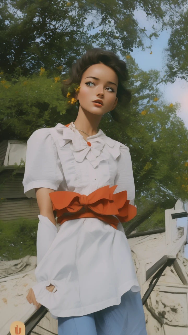fanart; 1girl, 1boy, dress, outdoors, red sky, yellow bow,, ultra detailed