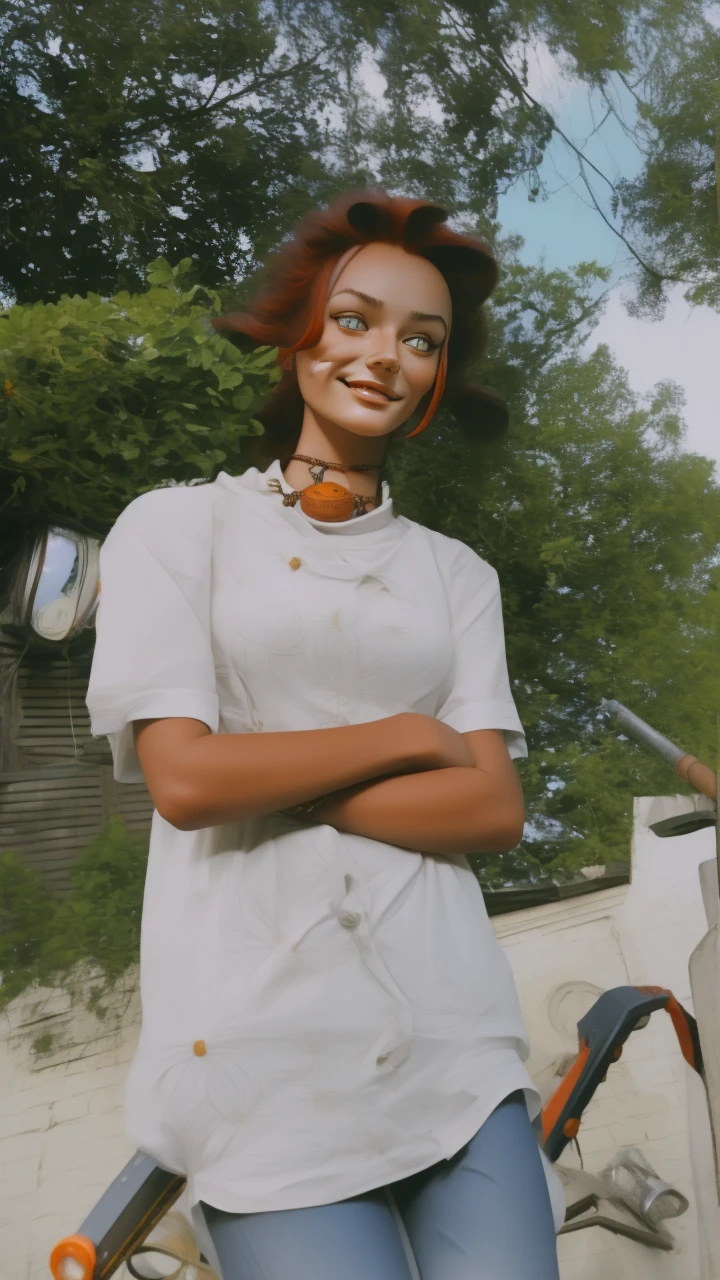 makima (chainsaw man), best quality, ultra detailed, 1girl, solo, standing, red hair, long braided hair, golden eyes, bangs, medium breasts, white shirt, necktie, stare, smile, (evil:1.2), looking at viewer, (interview:1.3), (dark background), from below, sharp contrast , gorgeous detailed eyes, focus , close up shot , glowing orange eyes,front view