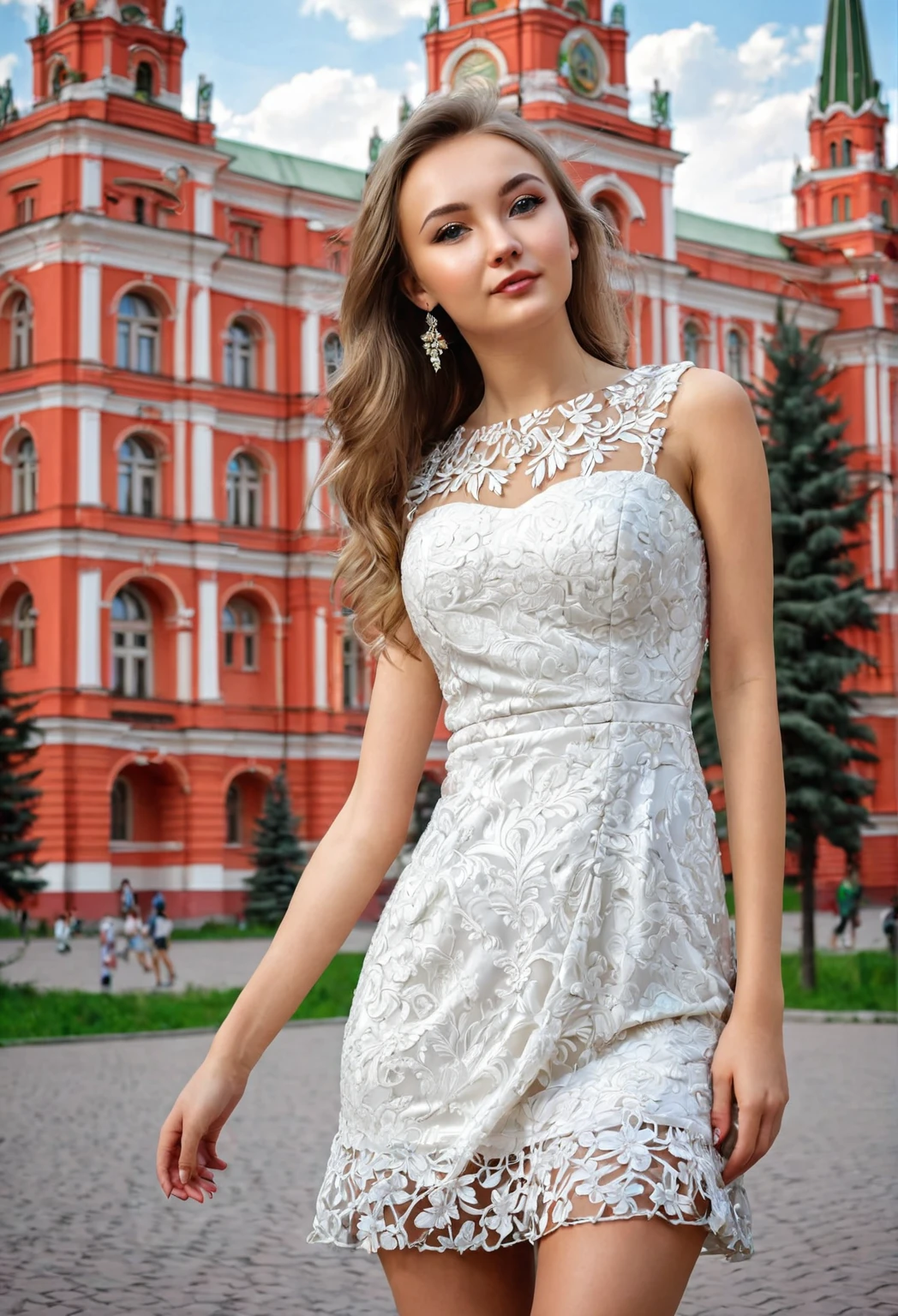 young woman, graduate, Moscow State University, beautiful, sexy, in a dress, vulgar