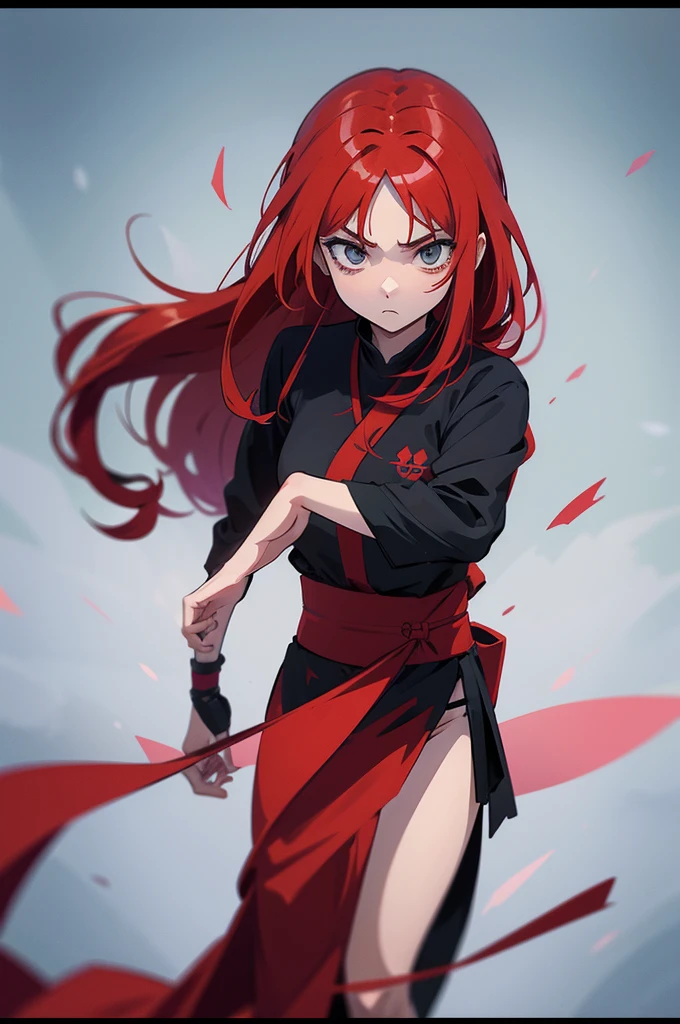 wiped, Girl with red hair, long hair, Beautiful girl, Anime, Anime стиль, Manga, красноволосая девушка ninja, ninja