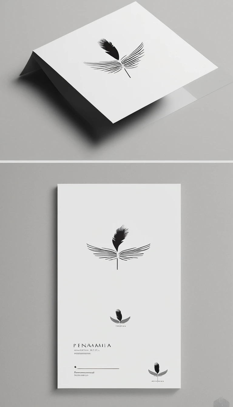 A minimal, modern, simple, cinematic logo design for the brand “Penamemoria". Create a modern, minimalistic, high-quality, logo of a boy feather