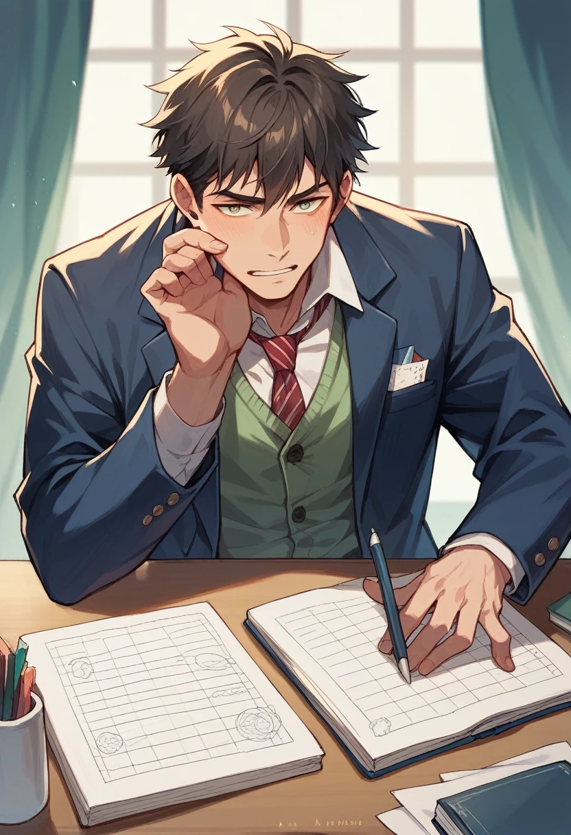 create an emotion " Funny Mind 2" male with notebook in hand and blazer