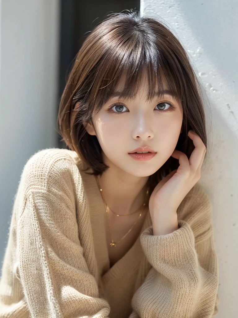 ((Tabletop,Highest quality)), (Like the picture:1.4),((Tabletop,8K))、((Full body photo))、Highly detailed face and skin texture、Highly detailed lips、The correct state of the human body、Ultra-high resolution、(Photorealistic:1.4)、Highest quality, One beautiful woman, 19 years old,250mm lens、(Dark brown medium short hair)、Japanese women、(Dark brown hair)、Various poses、Looking into the camera、Natural color lip、Full Body Swimsuit、Raise one leg and face forward、Facing forward、Bangs down