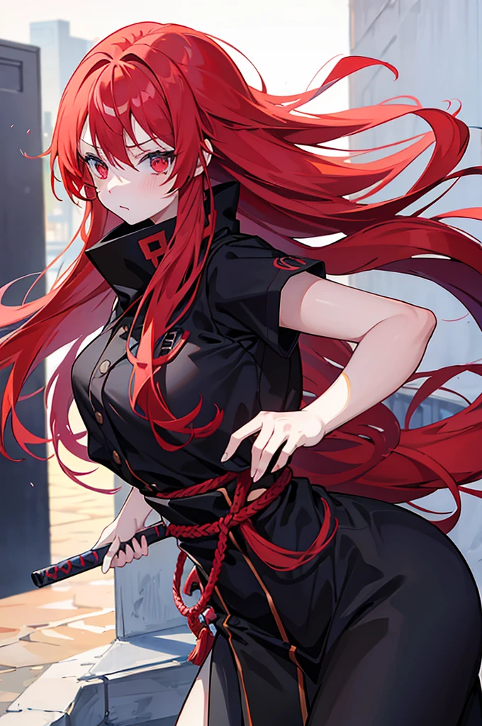 wiped, Girl with red hair, long hair, Beautiful girl, Anime, Anime стиль, Manga, красноволосая девушка ninja, ninja