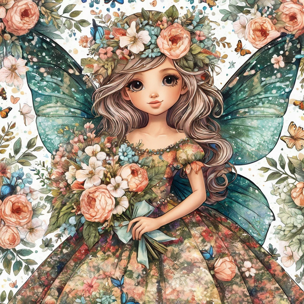 Close-up of a fairy holding flowers and butterflies, Beautiful fairy, Fairy portrait, Fairy portrait, Marie Angel, portrait of Fairy Princess, Beautiful fairy, Space Flower Fairy, Fairy Princess, beautiful adult fairy, Forest Fairy, Beautiful fairys, Cute and detailed digital art, Fairy Queen, queen of flowers, Flower Goddess, Wonderful like a fairy