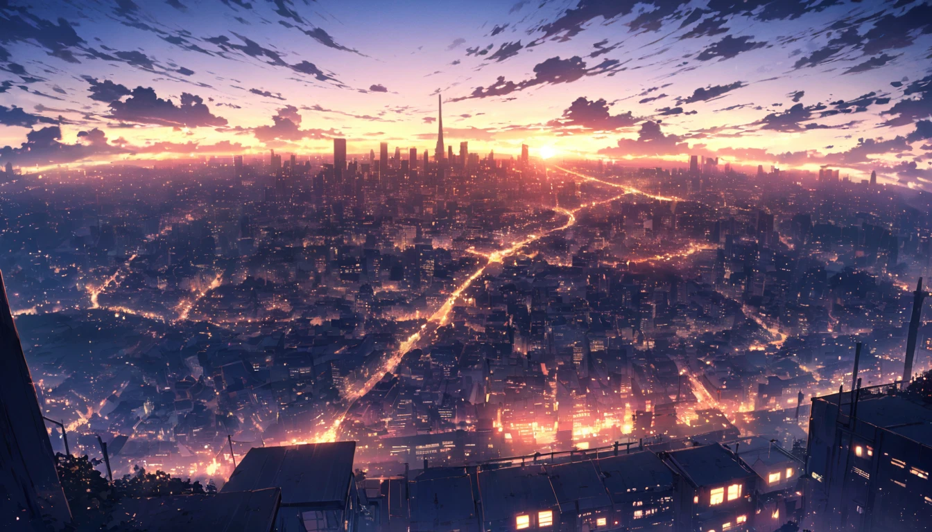 Backlit city in the morning,Overlooking the city in the distance,Vision,No characters,Scenes