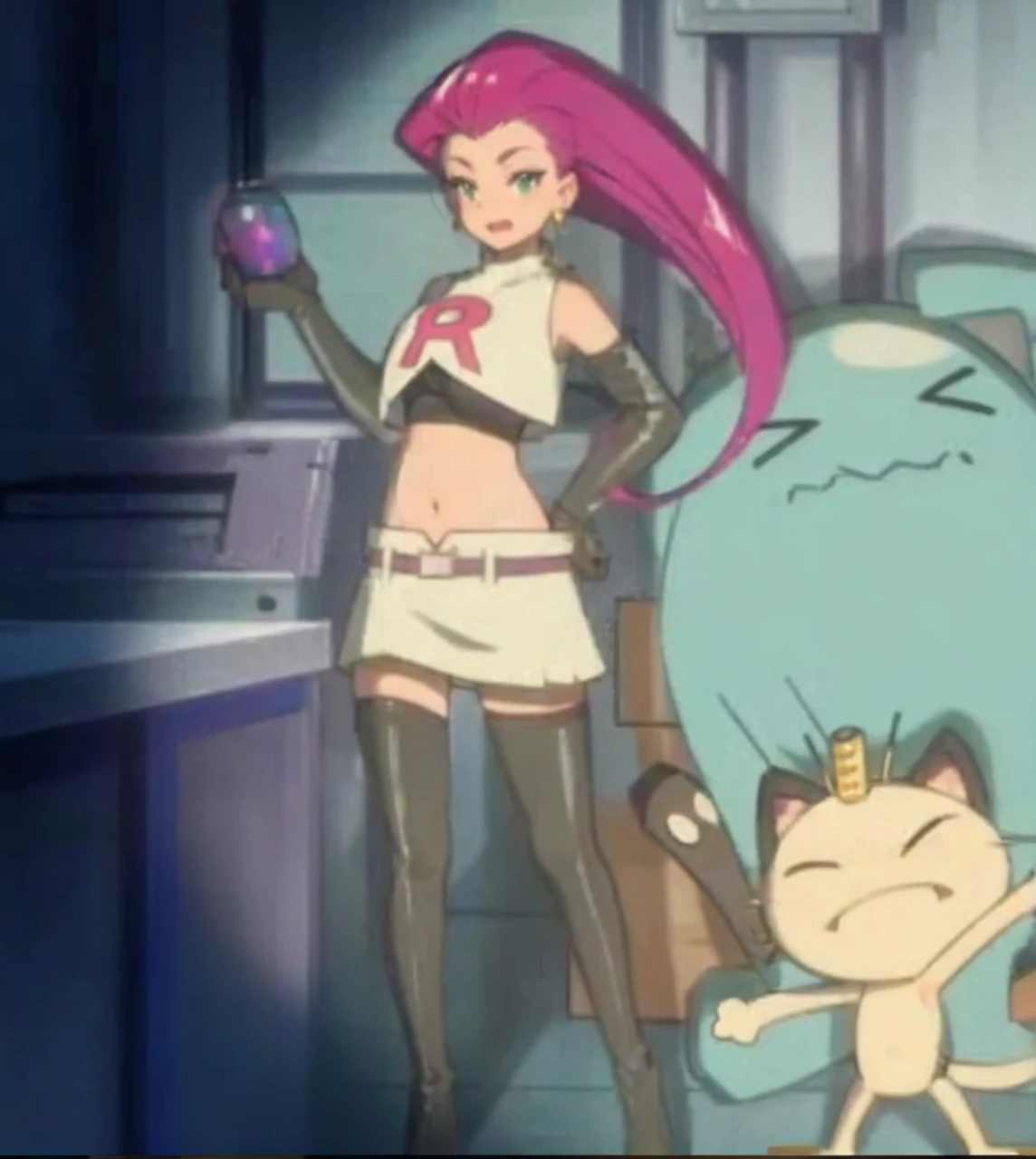 Big Tits、Belly button、Tight Skirt、Thigh Highs