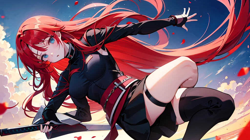 wiped, Girl with red hair, long hair, Beautiful girl, Anime, Anime стиль, Manga, красноволосая девушка ninja, ninja
