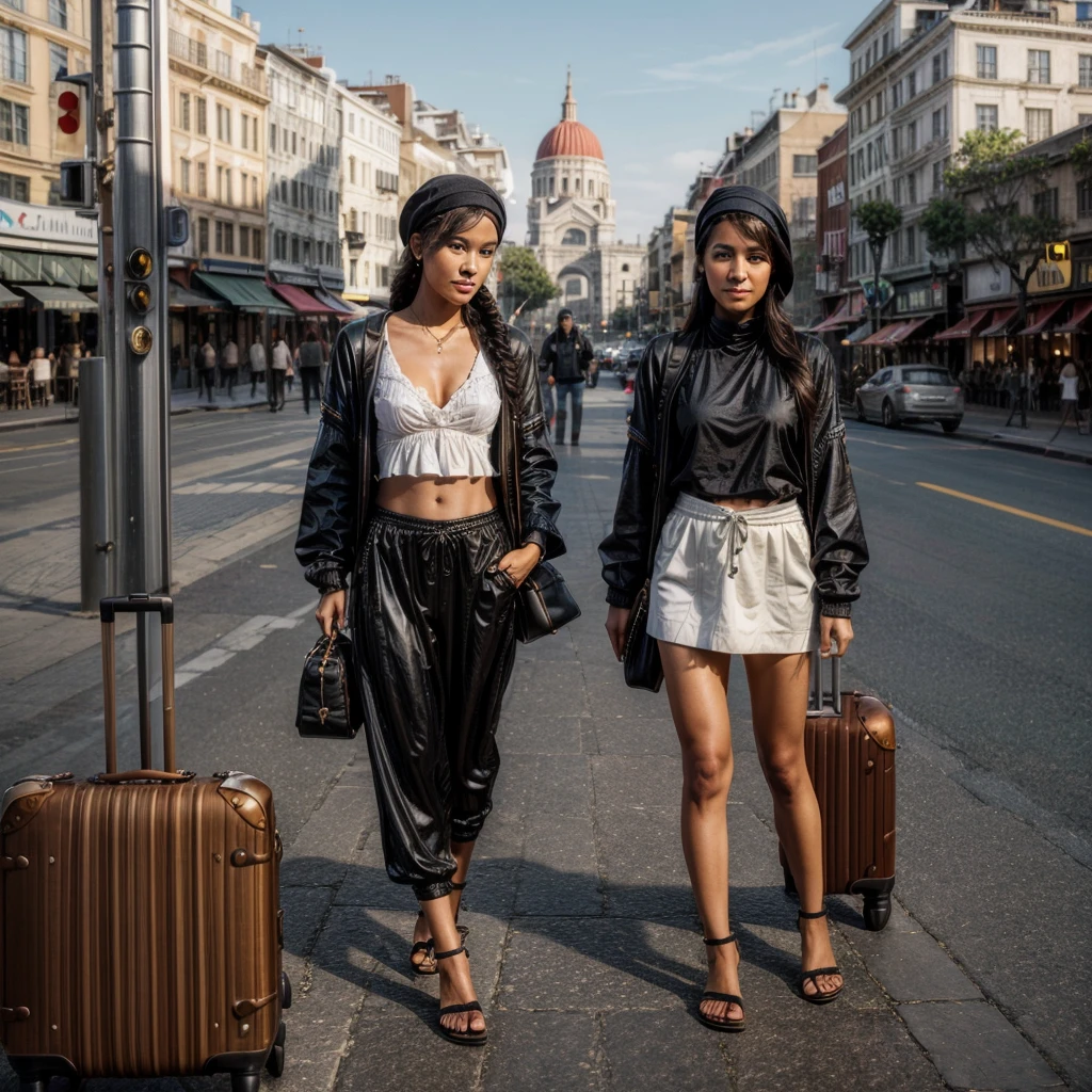 [[((confident traveler with a captivating presence, embodying the essence of Allurist:1.6)), standing confidently in a picturesque travel destination. They are dressed in stylish travel wear that includes elements of adventure and comfort:1.6)), wearing ((a mix of fashionable and functional travel outfits:1.4)). The background features iconic landmarks, exotic landscapes, and bustling cityscapes, making it unmistakably travel-focused. The scene is captured with a ((full-frame DSLR:1.4)) using a ((35mm prime lens:1.4)) to capture a wider view while keeping the traveler in sharp focus. Professional lighting enhances their natural features and adds a ((soft bokeh effect:1.3)) to the background. The image should be in ((8K resolution:1.5)) with ((hyper-realistic detail:1.6)). The focus is entirely on the traveler's stylish and confident presence, capturing the essence of travel perfectly in an exotic destination setting. Randomize nationality for diverse looks.]]
