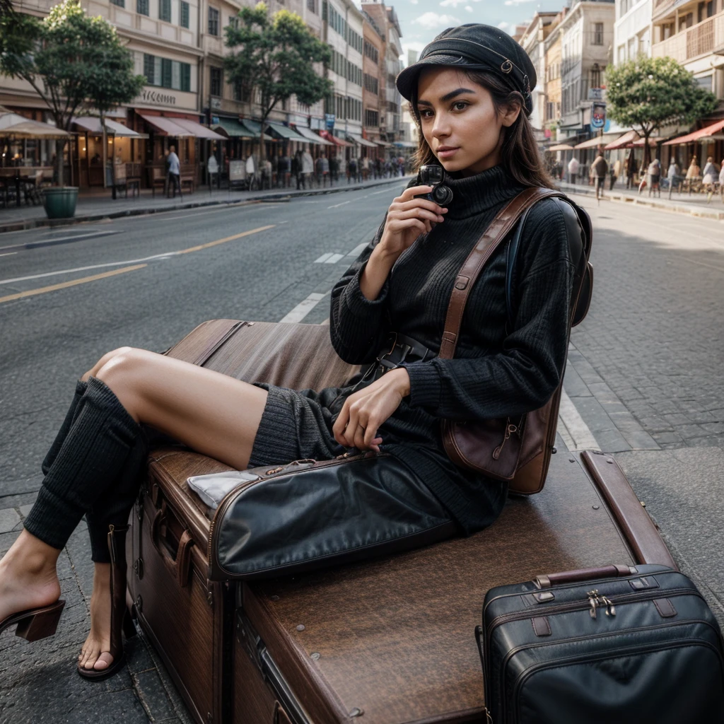 [[((confident traveler with a captivating presence, embodying the essence of Allurist:1.6)), standing confidently in a picturesque travel destination. They are dressed in stylish travel wear that includes elements of adventure and comfort:1.6)), wearing ((a mix of fashionable and functional travel outfits:1.4)). The background features iconic landmarks, exotic landscapes, and bustling cityscapes, making it unmistakably travel-focused. The scene is captured with a ((full-frame DSLR:1.4)) using a ((35mm prime lens:1.4)) to capture a wider view while keeping the traveler in sharp focus. Professional lighting enhances their natural features and adds a ((soft bokeh effect:1.3)) to the background. The image should be in ((8K resolution:1.5)) with ((hyper-realistic detail:1.6)). The focus is entirely on the traveler's stylish and confident presence, capturing the essence of travel perfectly in an exotic destination setting. Randomize nationality for diverse looks.]]
