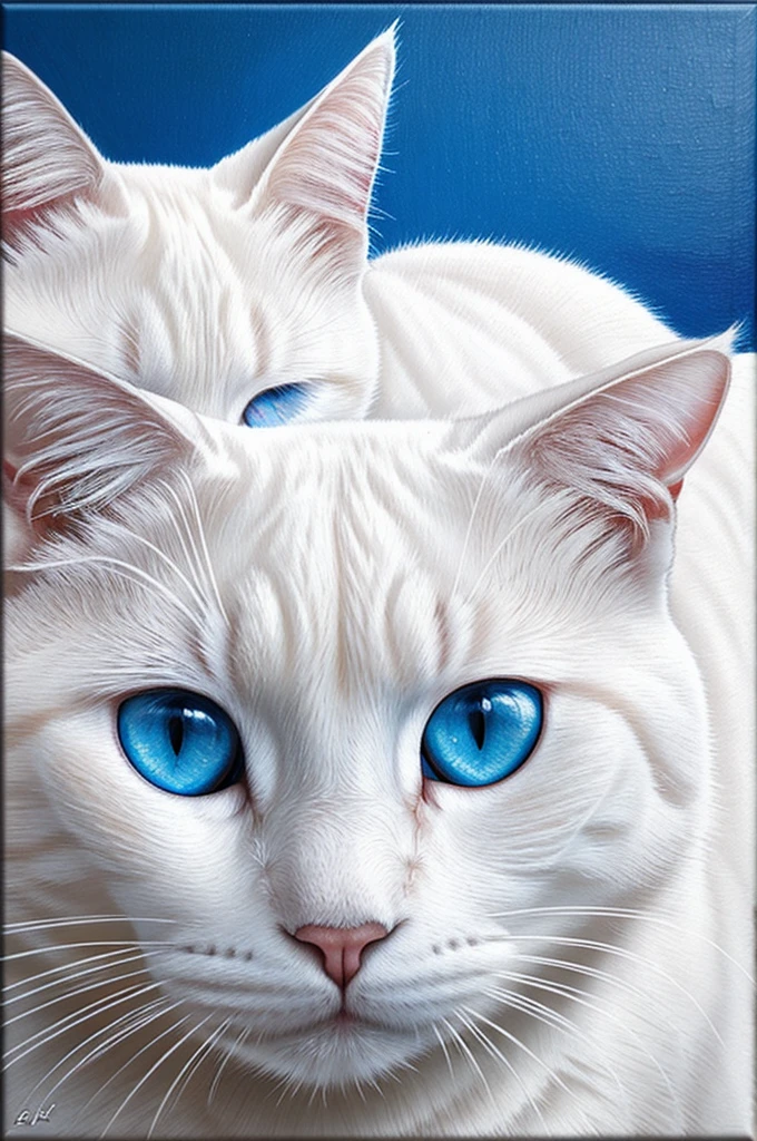 White cat with blue eyes painted on canvas
