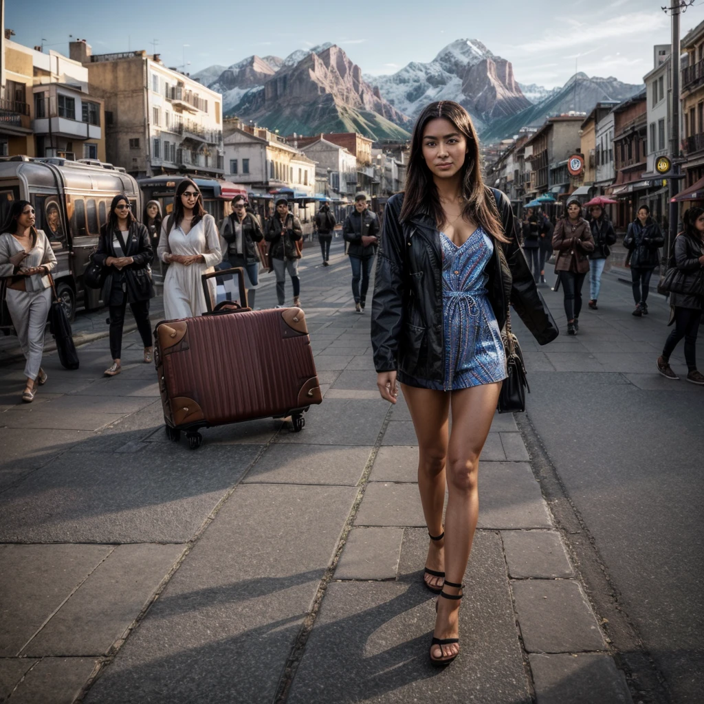 [[((young attractive woman with a captivating presence, embodying the essence of Allurist:1.6)), standing confidently in a picturesque travel destination. She is dressed in stylish travel wear that includes elements of adventure and comfort:1.6)), wearing ((a mix of fashionable and functional travel outfits:1.4)). The background features iconic landmarks, exotic landscapes, and bustling cityscapes, making it unmistakably travel-focused. The scene is captured with a ((full-frame DSLR:1.4)) using a ((35mm prime lens:1.4)) to capture a wider view while keeping the woman in sharp focus. Professional lighting enhances her natural features and adds a ((soft bokeh effect:1.3)) to the background. The image should be in ((8K resolution:1.5)) with ((hyper-realistic detail:1.6)). The focus is entirely on the woman's stylish and confident presence, capturing the essence of travel perfectly in an exotic destination setting.]]
