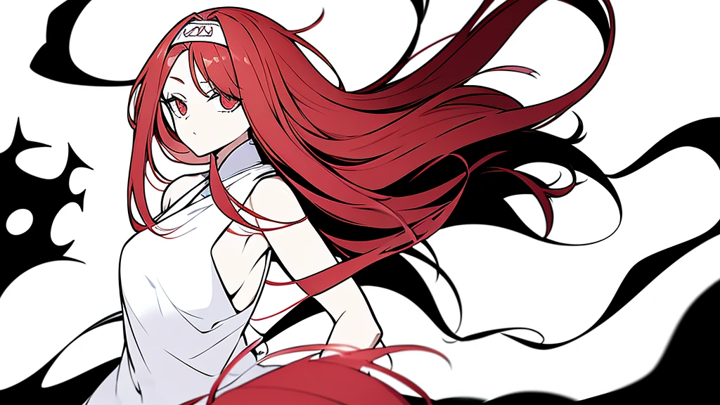 wiped, Girl with red hair, long hair, Beautiful girl, Anime, Anime стиль, Manga, красноволосая девушка ninja, ninja, Without background, White background