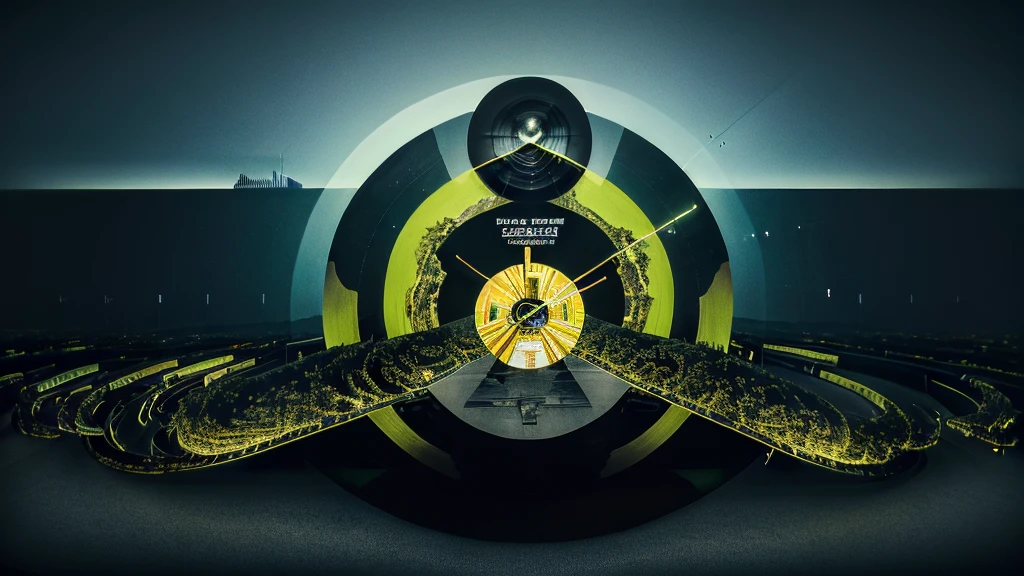 Poster Style，Green Background，Vinyl record combined with clock，Half record, half clock，Reflecting the sense of time travel，Golden text effect for English title on the right，There is a halo of light around the record similar to a black hole，Extremely high definition picture quality，quality，Real texture，Sci-fi style，A little bit of starry sky elements