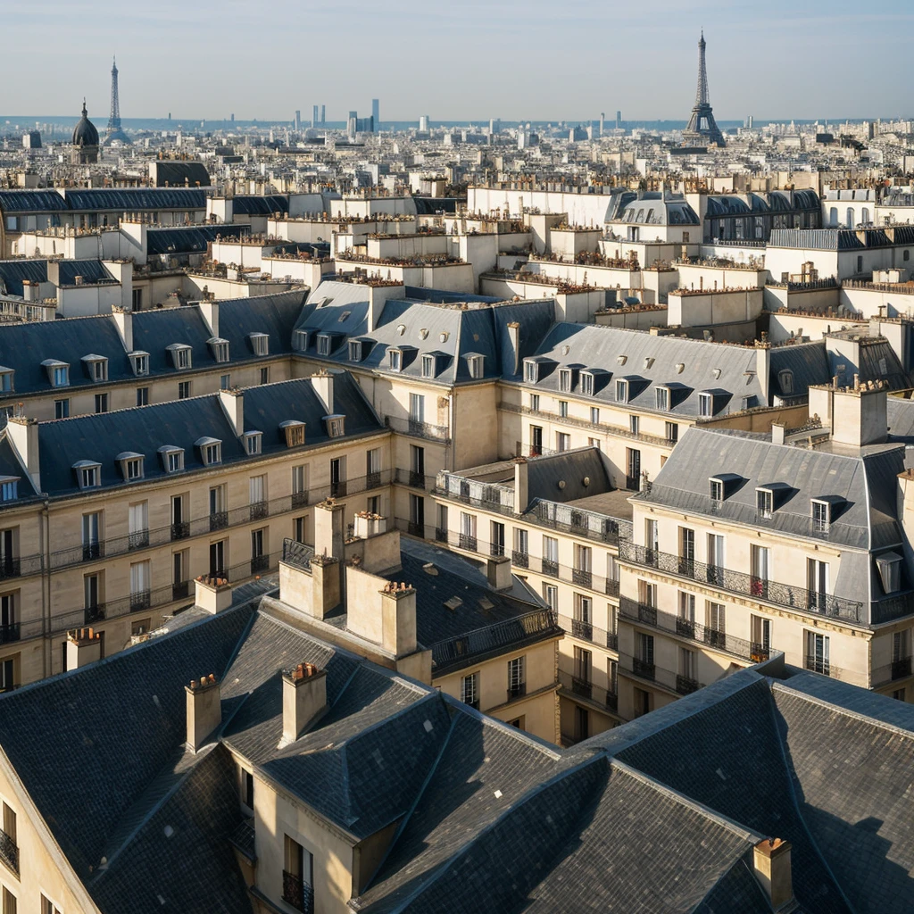 ((Best Quality)), ((Masterpiece)), (detailed), rooftop, Ceiling, , corniza, Paris, It's a cloudy day