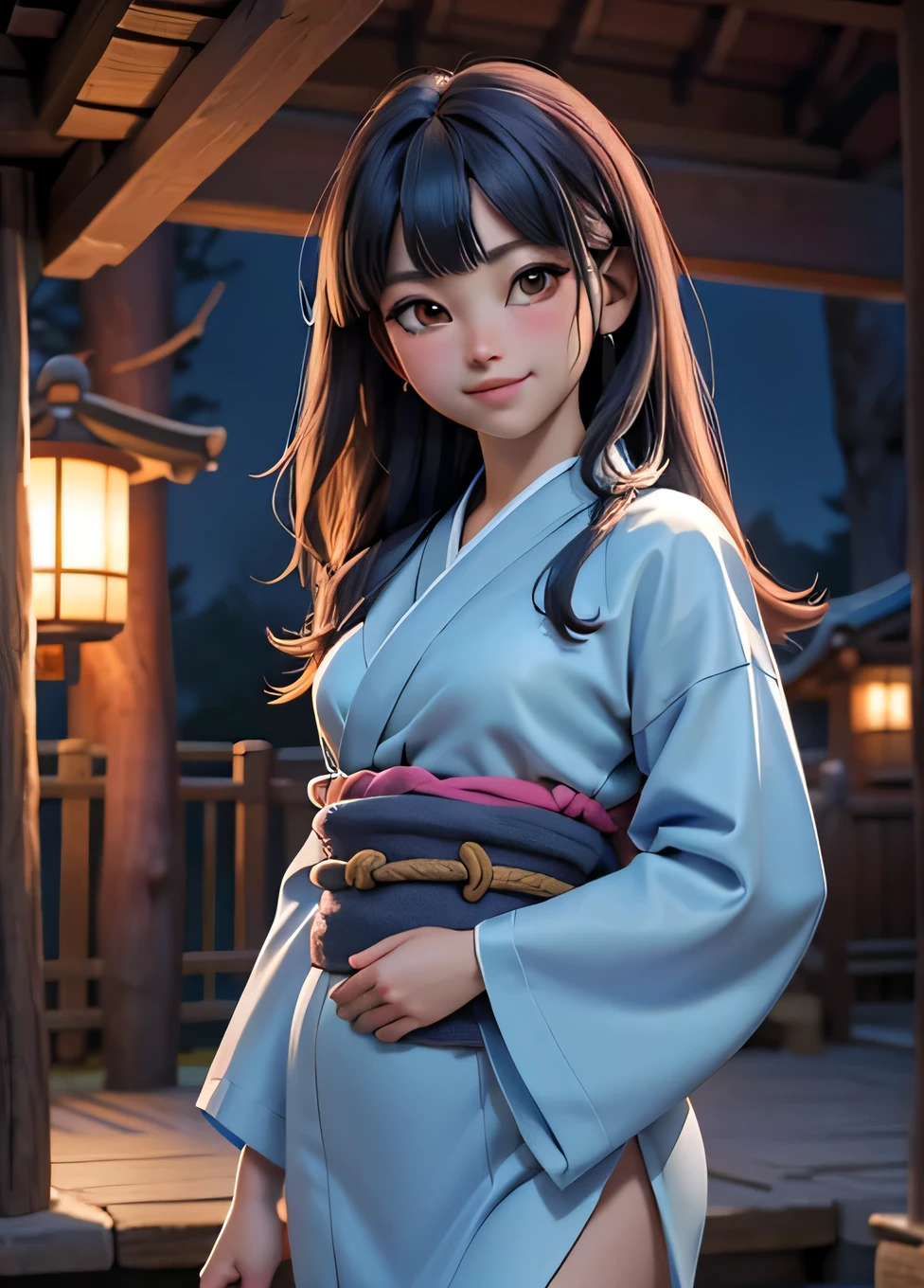 (masterpiece, highest quality, highest quality, Official Art, beautifully、aesthetic:1.2),Cowboy Shot、 (A girl wearing a Japanese female Noh mask)、Big purple eyes、Beautiful belly、(Long silver hair with bangs)、Old shrine、Very detailed,(Fractal Art:1.3)、Perfect lighting、Sharp focus、High resolution、High resolution、High color rendering、High resolution、Super realistic、
