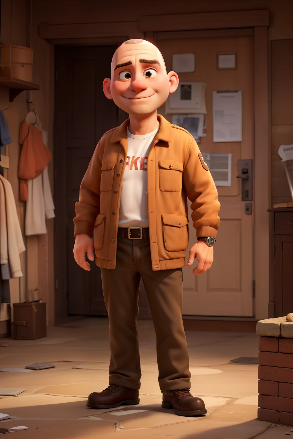 Make a picture of a completely bald man (Skinhead) approximately 20 years old