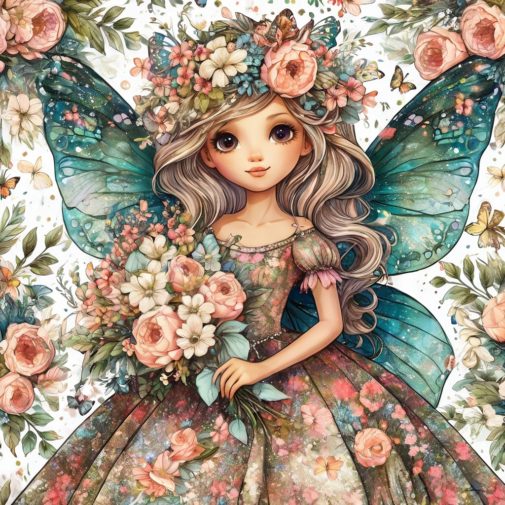 Close-up of a fairy holding flowers and butterflies, Beautiful fairy, Fairy portrait, Fairy portrait, Marie Angel, portrait of Fairy Princess, Beautiful fairy, Space Flower Fairy, Fairy Princess, beautiful adult fairy, Forest Fairy, Beautiful fairys, Cute and detailed digital art, Fairy Queen, queen of flowers, Flower Goddess, Wonderful like a fairy