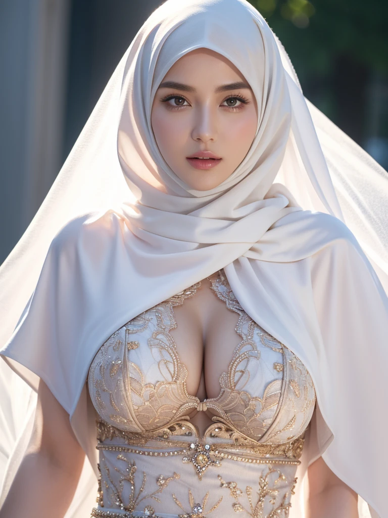 High resolution UHD, 8K images, Improvement of quality, Soft lighting, Highly detailed, Very detailed on clothes, high quality clothes, Advanced Details, Sharp Focus, High resolution, Big Breasts, Breasts Covered With Hijab and Dress, Real clothes, Real Lighting, Same Clothes With Big Breasts, Big Breasts Covered, largest breast Under Niqab, realistic veil hijab, big bodies,