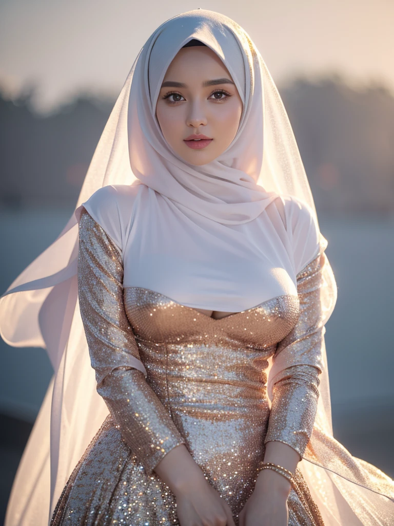 High resolution UHD, 8K images, Improvement of quality, Soft lighting, Highly detailed, Very detailed on clothes, high quality clothes, Advanced Details, Sharp Focus, High resolution, Big Breasts, Breasts Covered With Hijab and Dress, Real clothes, Real Lighting, Same Clothes With Big Breasts, Big Breasts Covered, largest breast Under Niqab, realistic veil hijab, big bodies, 