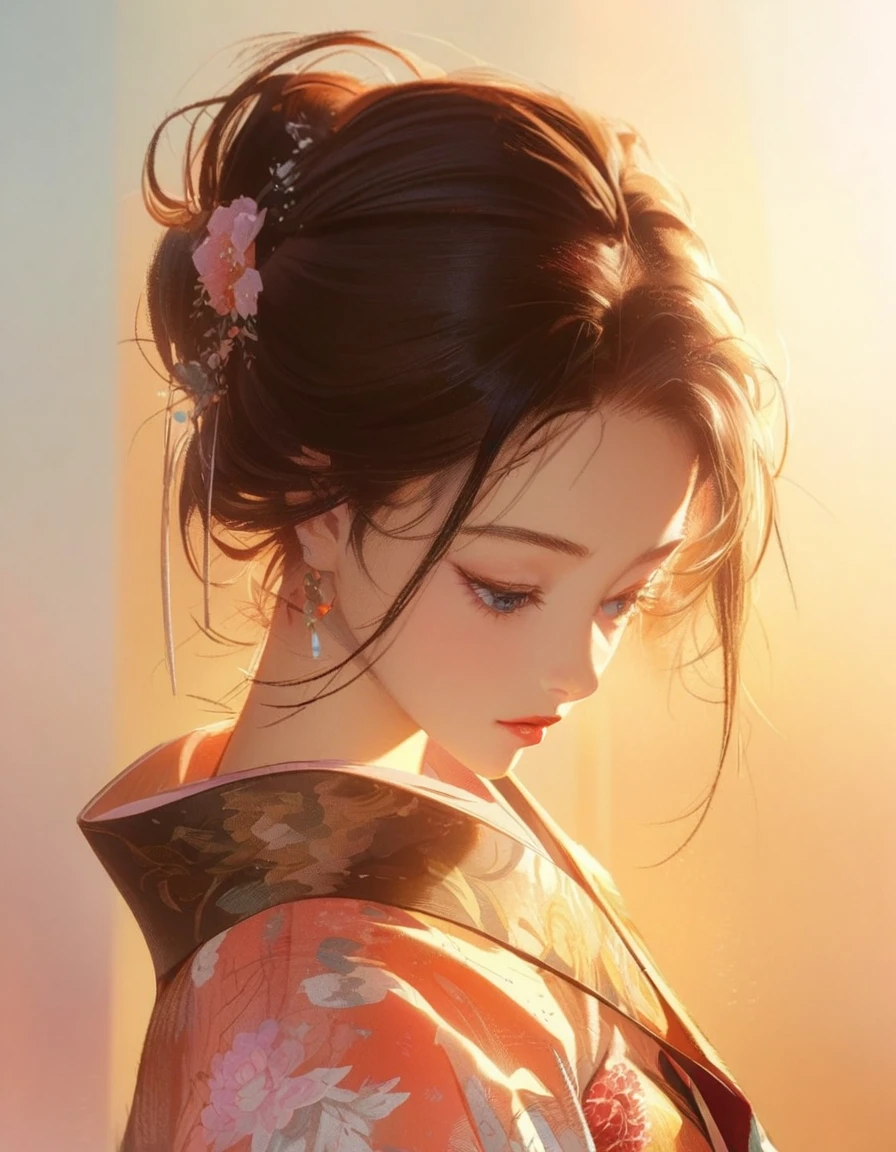 Close-up of a woman in a kimono looking down, Beautiful anime portraits, Beautiful character drawings, Gwaiz, artwork in the style of Gwaiz, Stunning Anime Face Portraits, Beautiful Anime Girls, Beautiful Anime Women, Chinese Girl, Anime Style 4k, Beautiful digital art, Beautiful anime faces, Detailed portrait of an anime girl, Anime Girl Profile