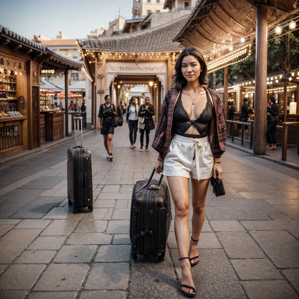   "prompt": "[[((attractive traveler with a captivating presence, embodying the essence of Allurist:1.6)), standing confidently in a picturesque travel destination. They are dressed in stylish travel wear that includes elements of adventure and comfort:1.6)), wearing ((a mix of fashionable and functional travel outfits:1.4)). The background features iconic landmarks, exotic landscapes, and bustling cityscapes, making it unmistakably travel-focused. The scene is captured with a ((full-frame DSLR:1.4)) using a ((35mm prime lens:1.4)) to capture a wider view while keeping the traveler in sharp focus. Professional lighting enhances their natural features and adds a ((soft bokeh effect:1.3)) to the background. The image should be in ((8K resolution:1.5)) with ((hyper-realistic detail:1.6)). The focus is entirely on the traveler's stylish and confident presence, capturing the essence of travel perfectly in an exotic destination setting. Randomize ethnicity for diverse looks.]]",
