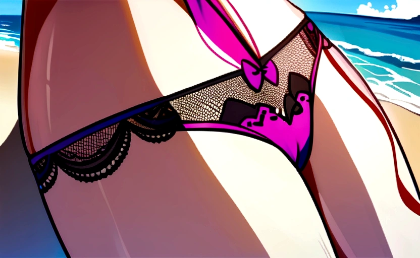 Anime on a beach with a hot swimsuit lingerie