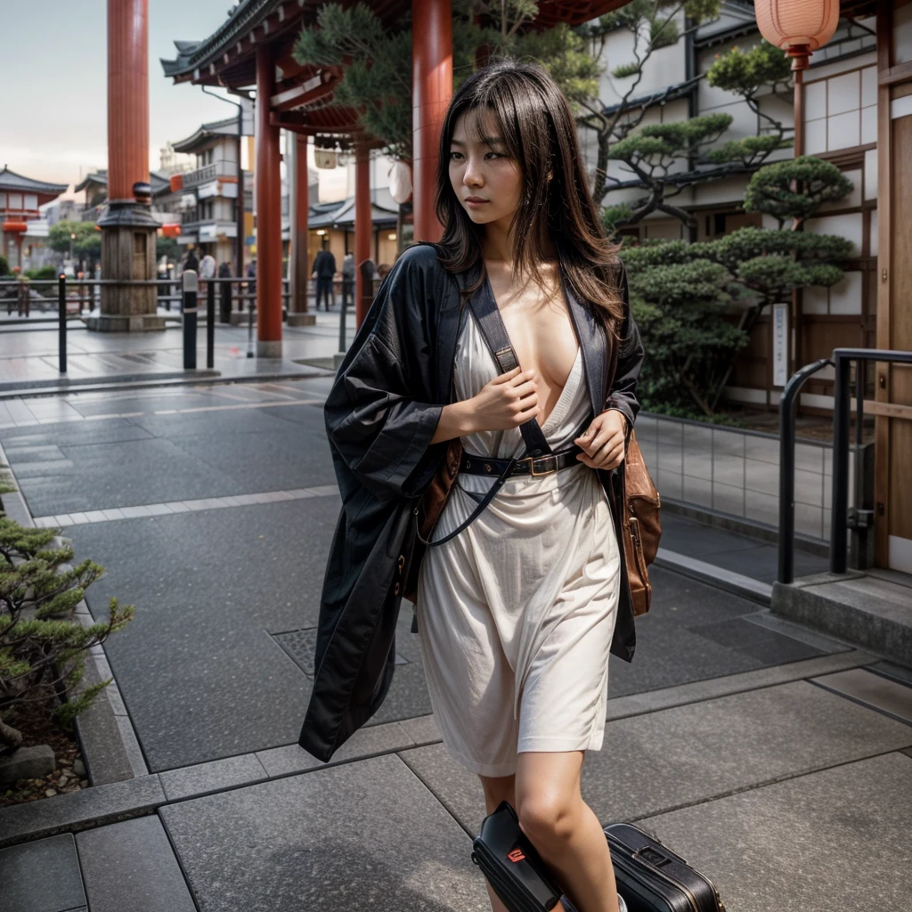 [[((attractive Japanese traveler with a captivating presence, embodying the essence of Allurist:1.6)), standing confidently in a picturesque travel destination. They are dressed in stylish travel wear that includes elements of adventure and comfort:1.6)), wearing ((a mix of fashionable and functional travel outfits:1.4)). The background features iconic landmarks, exotic landscapes, and bustling cityscapes, making it unmistakably travel-focused. The scene is captured with a ((full-frame DSLR:1.4)) using a ((35mm prime lens:1.4)) to capture a wider view while keeping the traveler in sharp focus. Professional lighting enhances their natural features and adds a ((soft bokeh effect:1.3)) to the background. The image should be in ((8K resolution:1.5)) with ((hyper-realistic detail:1.6)). The focus is entirely on the traveler's stylish and confident presence, capturing the essence of travel perfectly in an exotic destination setting.]]
