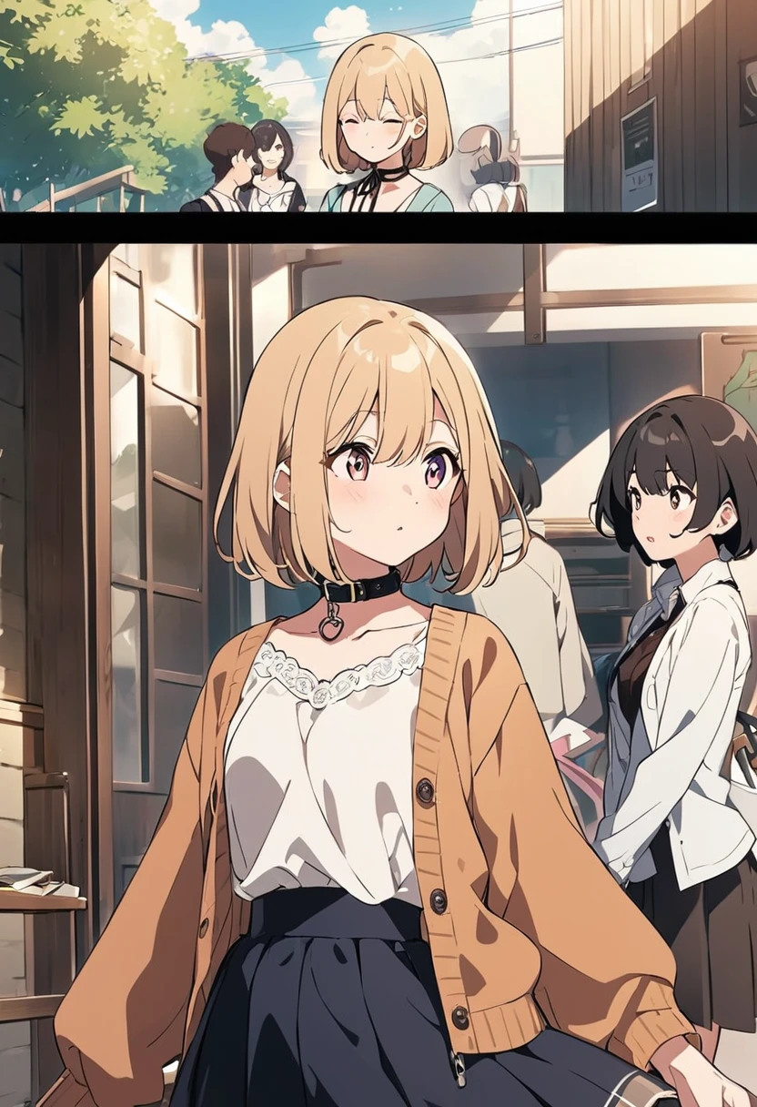 Anime Screencaps、Blouse with collar、cardigan、skirt、girl、short hair、Bobcut
