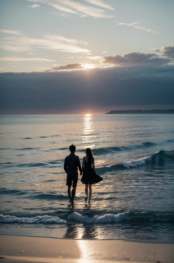 The image you describe evokes a serene and familiar scene, with silhouettes silhouetted against the sea horizon. It's as if the family is contemplating the vastness of the ocean, with your feet sunk in the sand, maybe at dusk or dawn, when the colors of sky and water gently blend. This scene conveys a feeling of peace, connection with nature and harmony between family members.