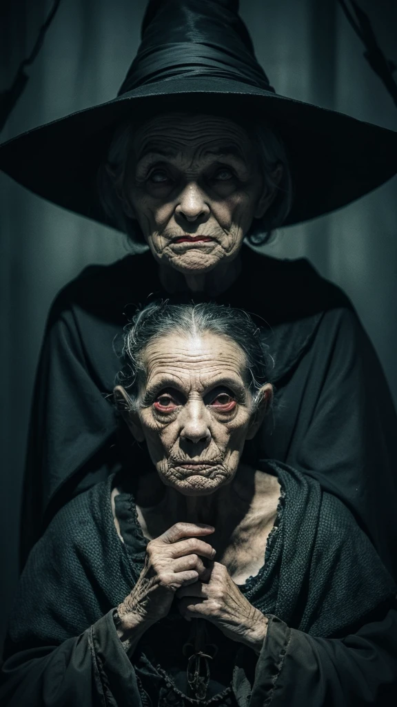 witch Grandmother Wife Wrinkled face Ugly Black Cape Creepy Overall dark scared