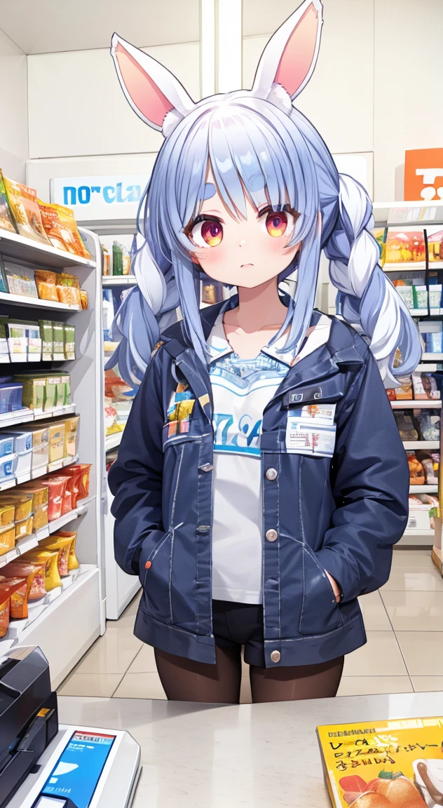 masterpiece,Highest quality,convenience store,shopping,Stand in front of the cash register,youtube,vtuber,Usada Pekora,