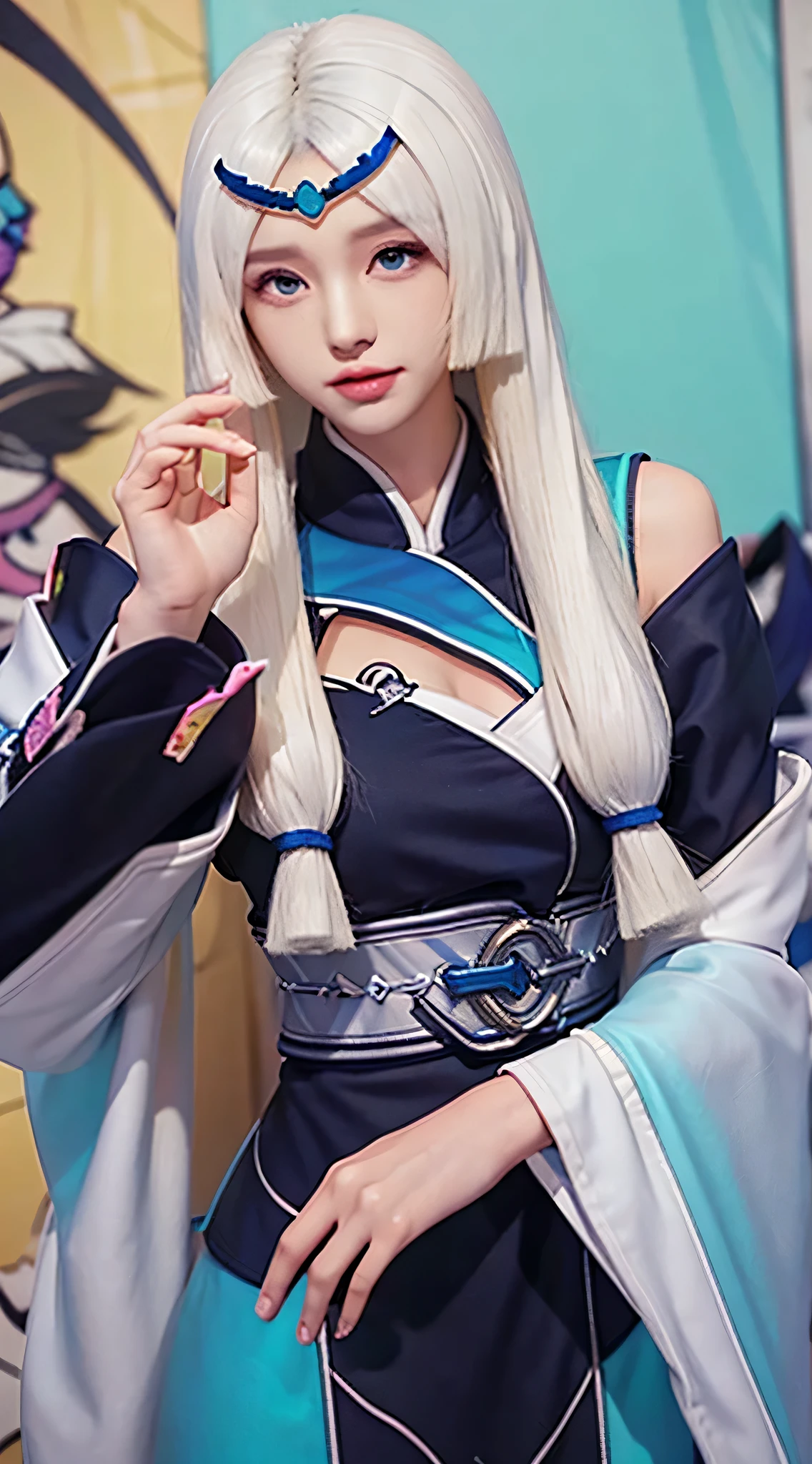 Kagura mobile legends, long white hair, shiny brown eyes