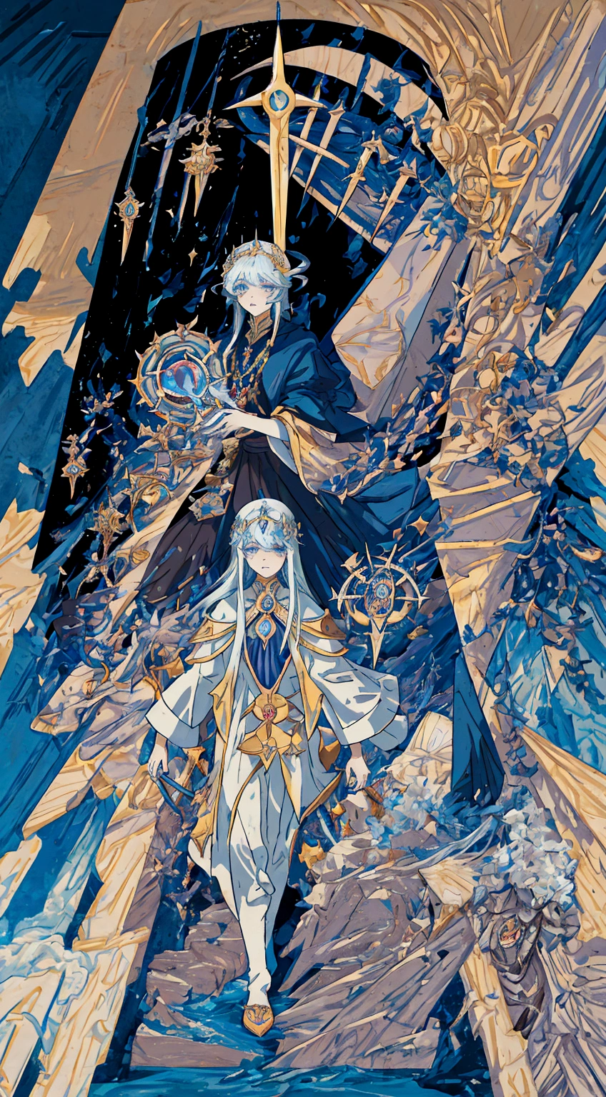 The Fool Klein Moretti, from novel Lord of The Mysteries, mysticism, beyonder from lotm, god, lovecraft creature, noble and divine appearance, tarot based, charcter design, full body klein moretti, Zhou Mingrui, Evernight goddess reference