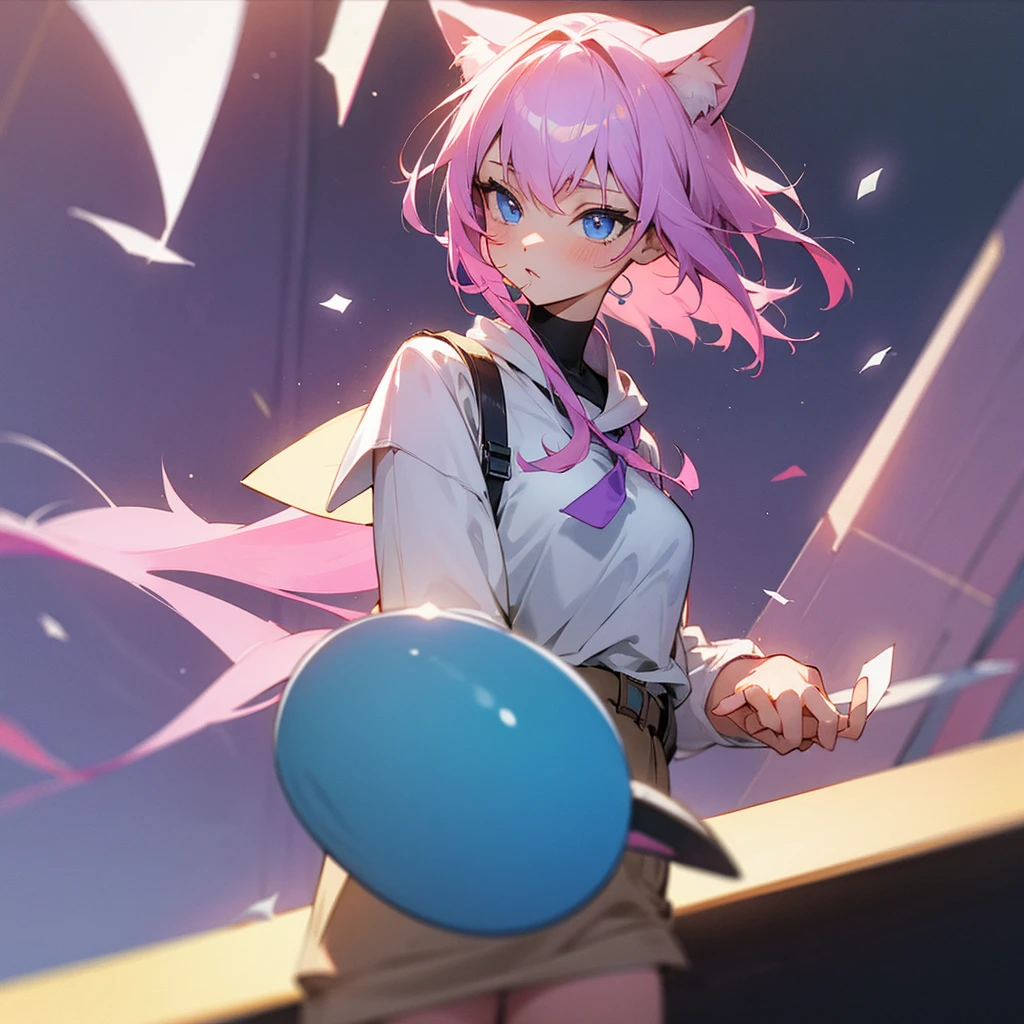 Pastel colors Student Cat-eared girl Pink hair Light purple and blue eyes