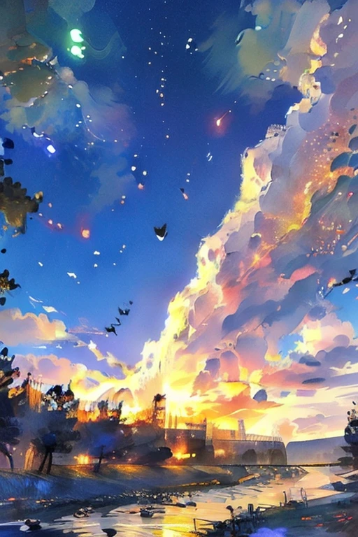 (landscape),(firefly),(Meteors),(river)