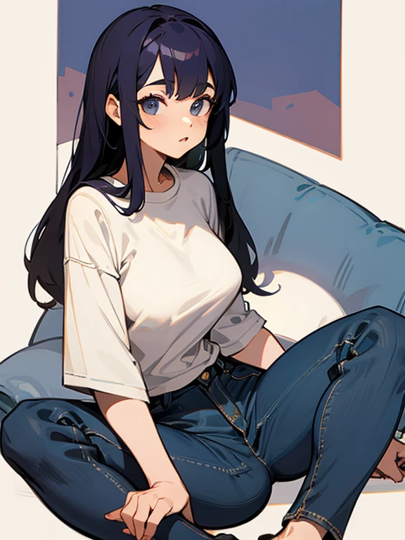cute thick sitting babe in jeans big ass