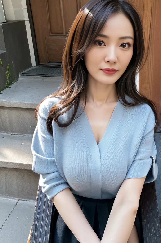 (stoop forward:1.5),realistic,(ultra quality:1.2),japanese,high quality,masterpiece,(ultra detailed:1.4),50yo japanese lady,beautiful eye,beautiful face,(slender:1.6),highres,make up,mini-skirt ,small breast,bra