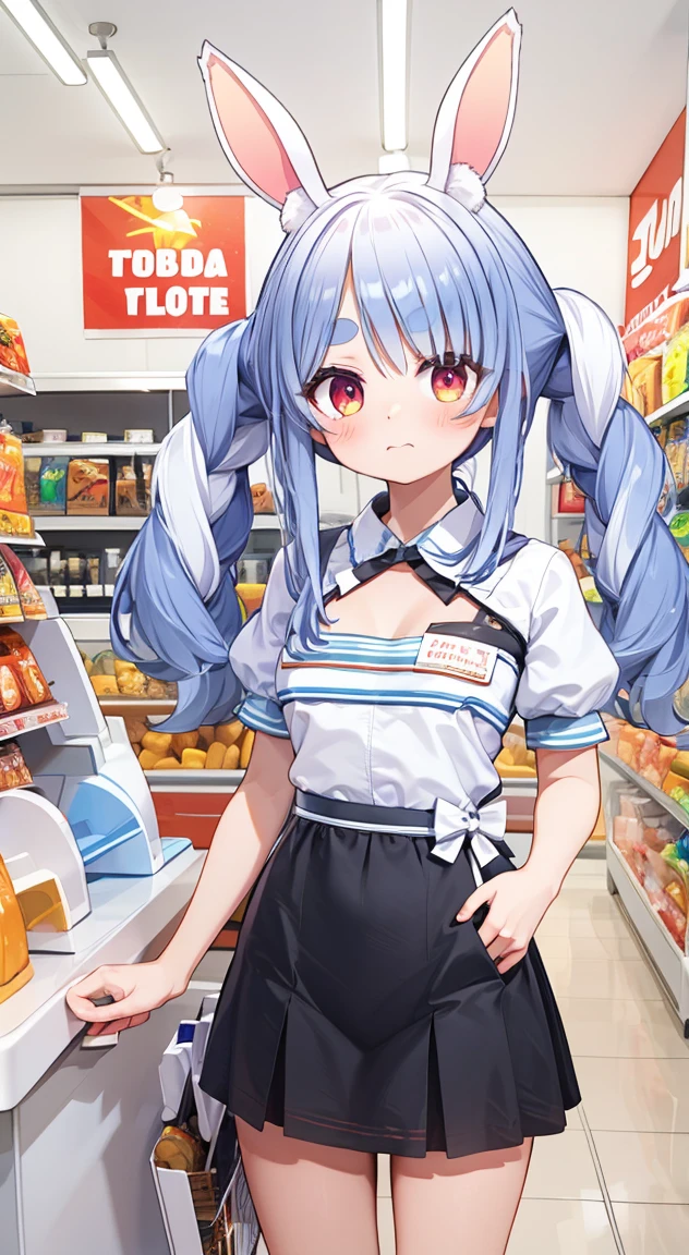 masterpiece,Highest quality,convenience store,shopping,Stand in front of the cash register,youtube,vtuber,Usada Pekora,looks fun,Bratty face,